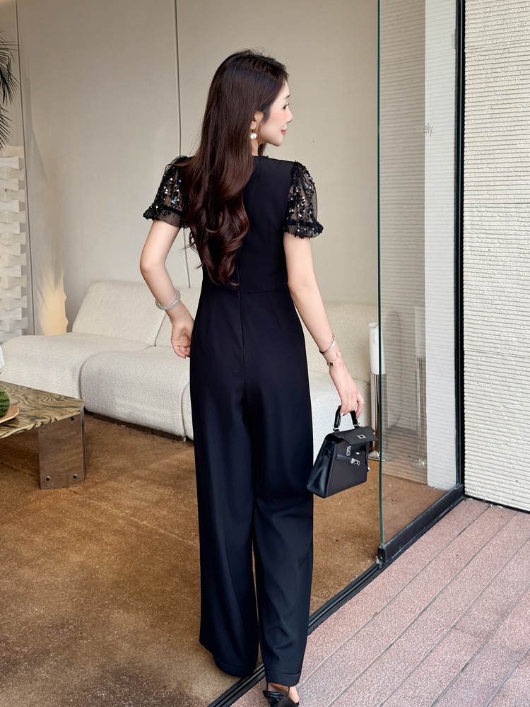 Beading summer light luxury splice sequins jumpsuit