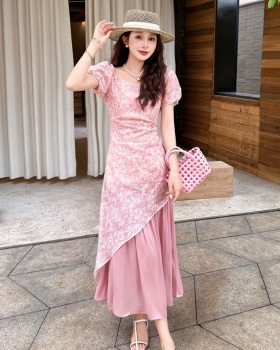 Embroidery summer sweet splice irregular frenum dress