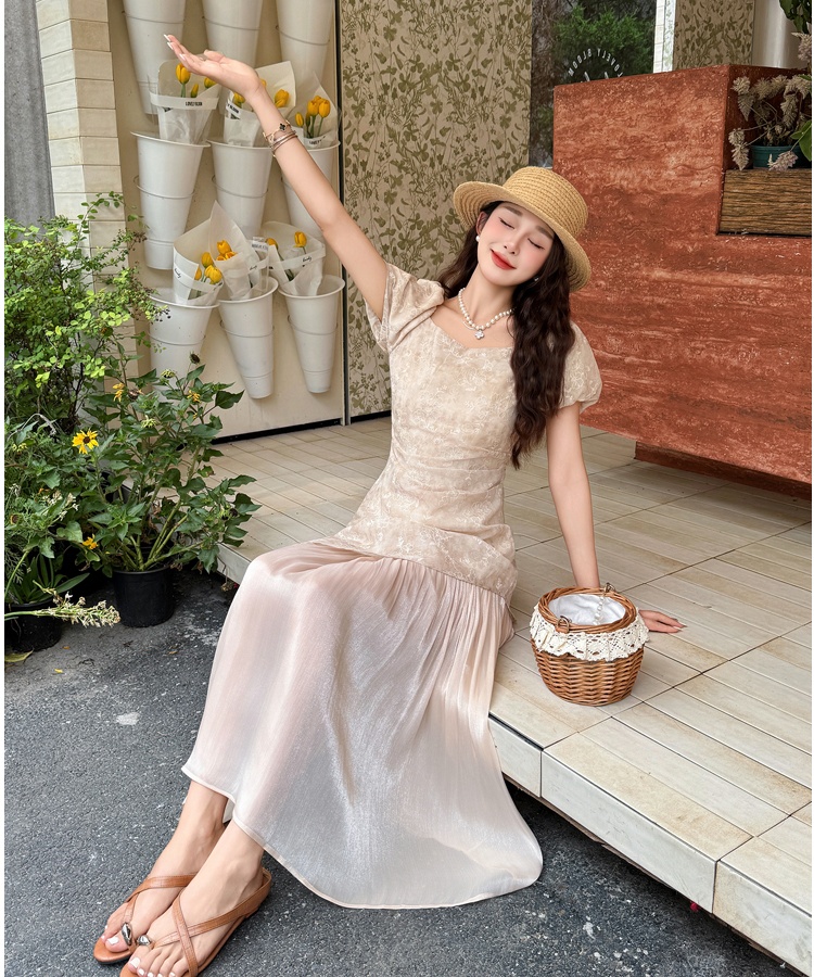Embroidery summer sweet splice irregular frenum dress