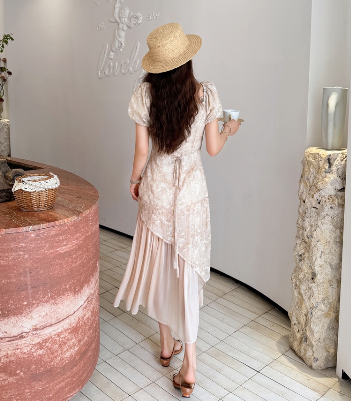 Embroidery summer sweet splice irregular frenum dress