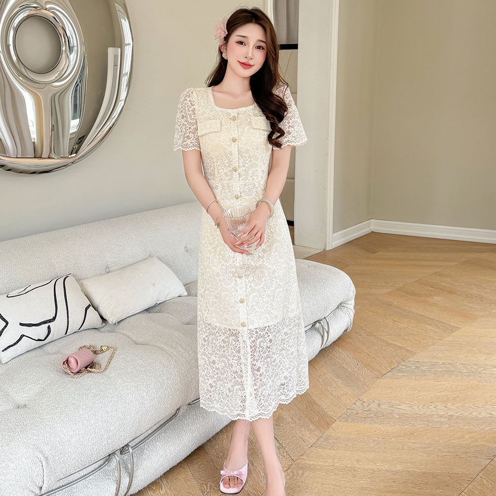 Temperament lace sequins France style summer dress