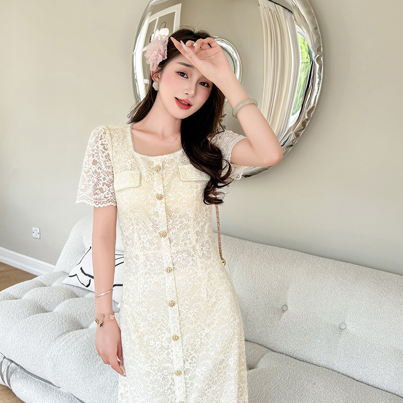 Temperament lace sequins France style summer dress