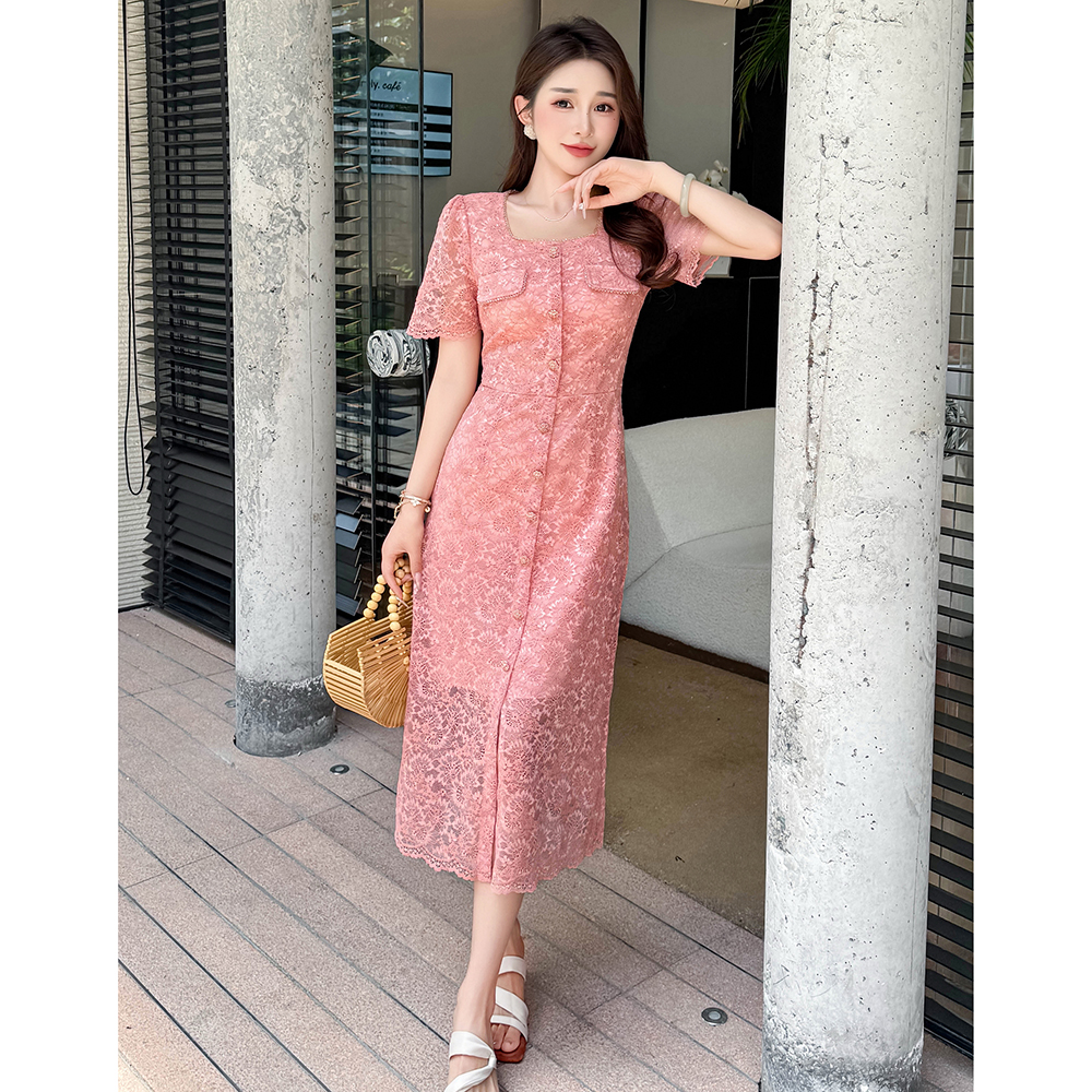 Temperament lace sequins France style summer dress