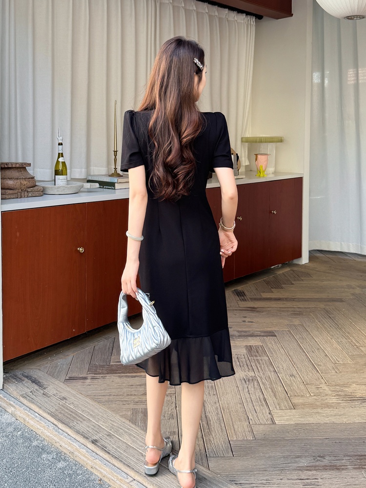 Slim black elegant rhinestone splice mermaid dress