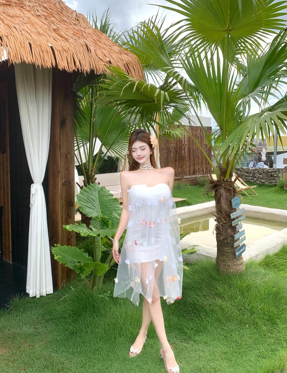 Vacation seaside gauze long dress spicegirl flowers dress