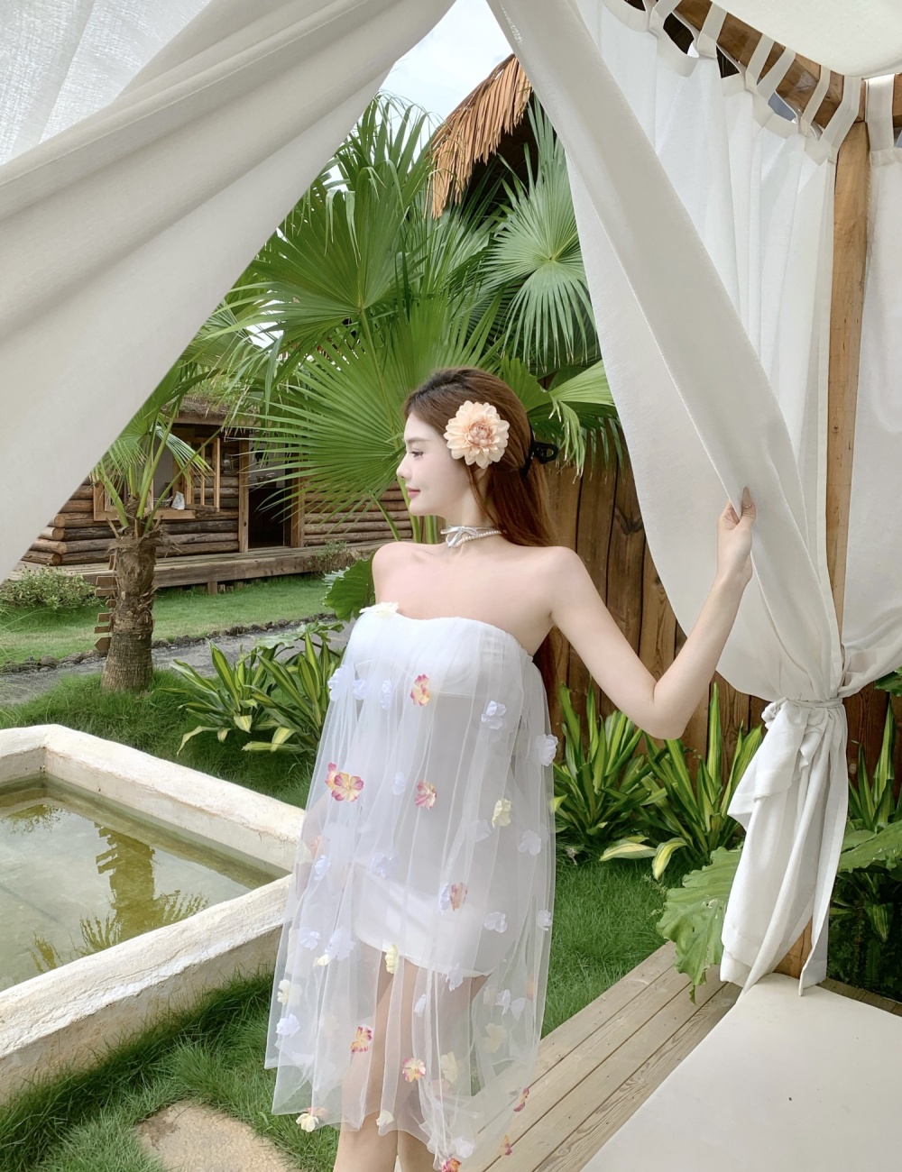 Vacation seaside gauze long dress spicegirl flowers dress