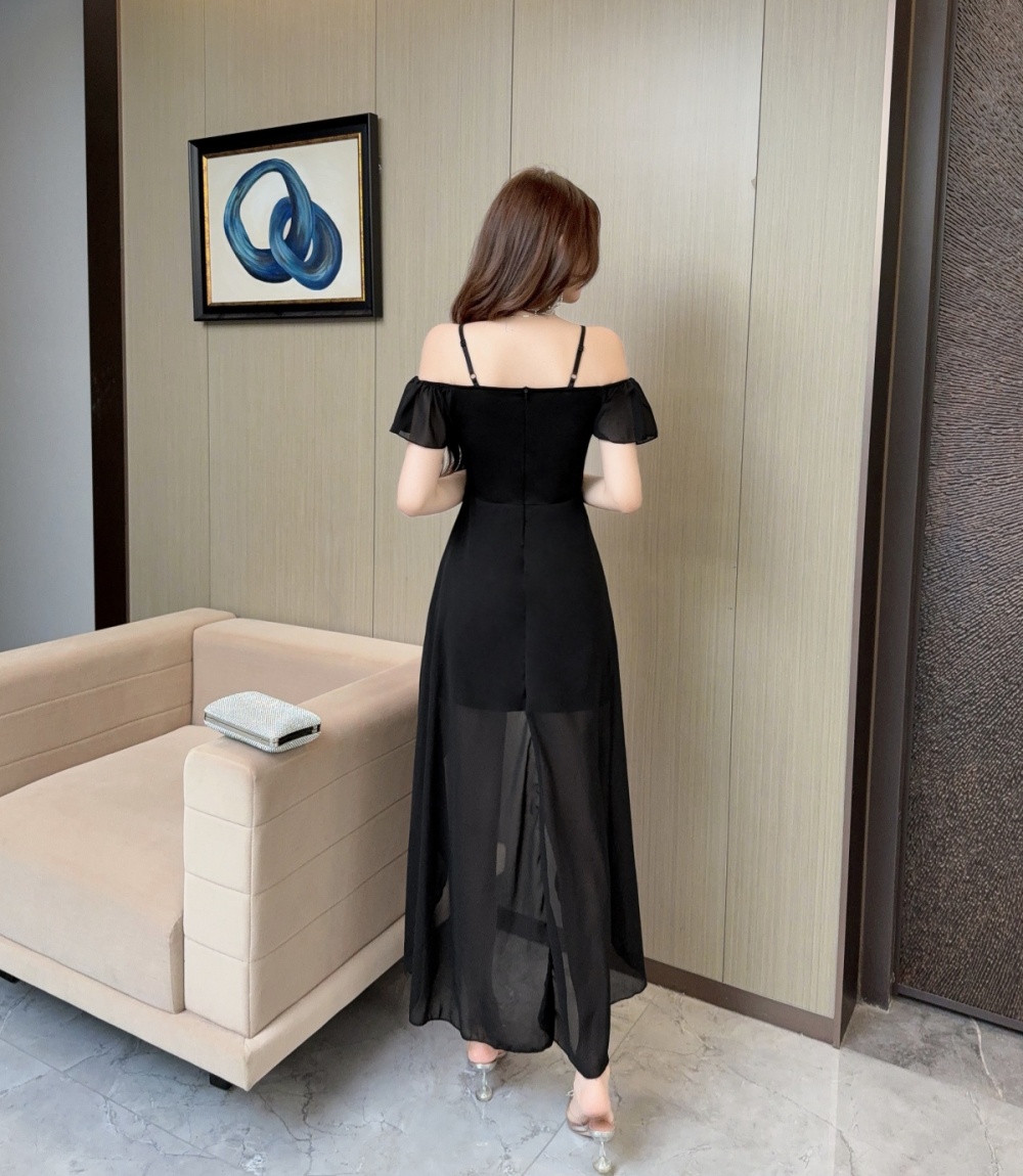 Flat shoulder temperament tender dress a set