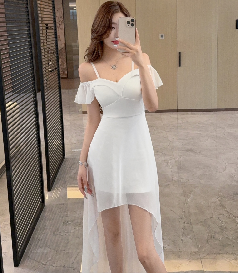 Flat shoulder temperament tender dress a set