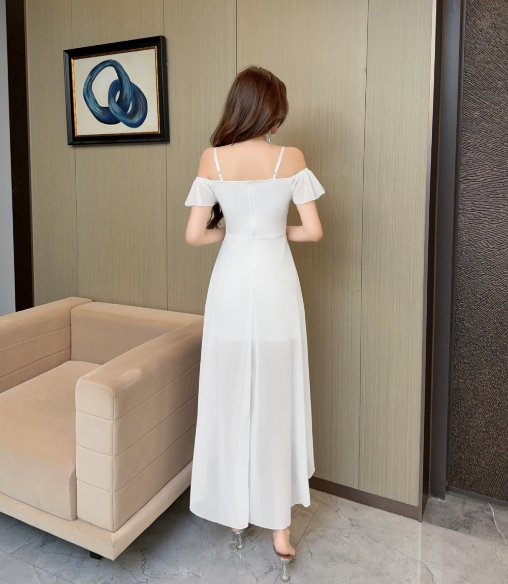 Flat shoulder temperament tender dress a set