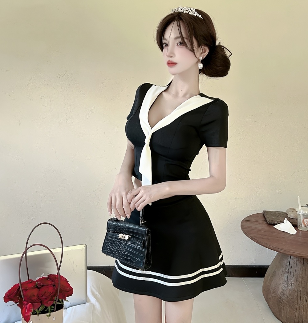 Enticement sexy tops big skirt short skirt a set