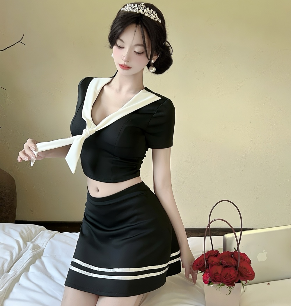 Enticement sexy tops big skirt short skirt a set