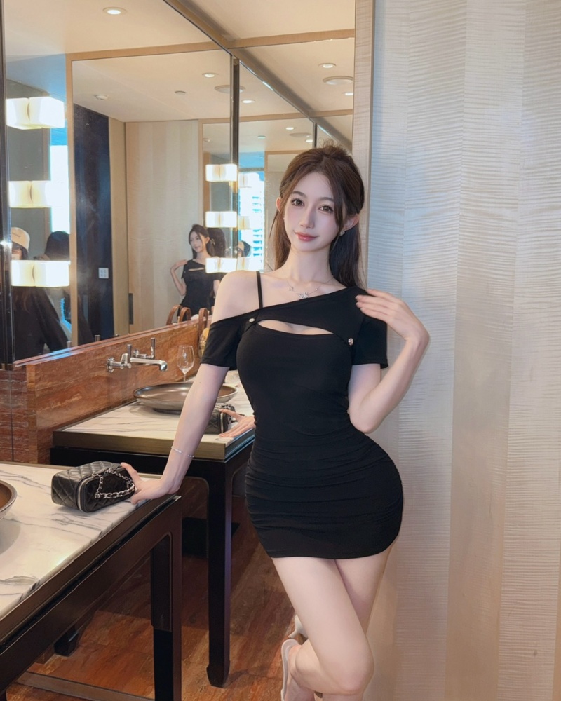 Cotton sexy bottoming short package hip wrapped chest dress