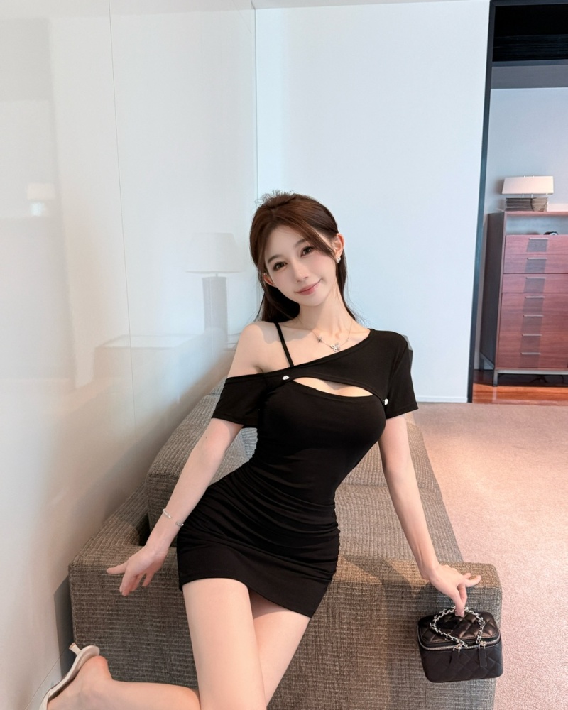 Cotton sexy bottoming short package hip wrapped chest dress