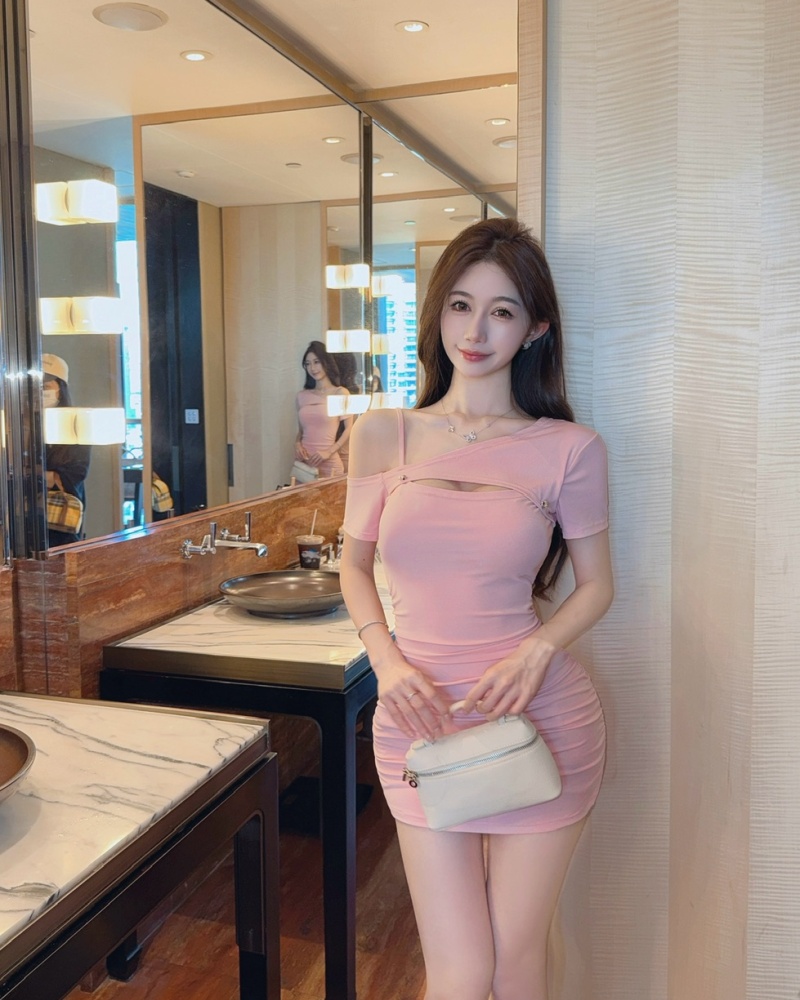Cotton sexy bottoming short package hip wrapped chest dress