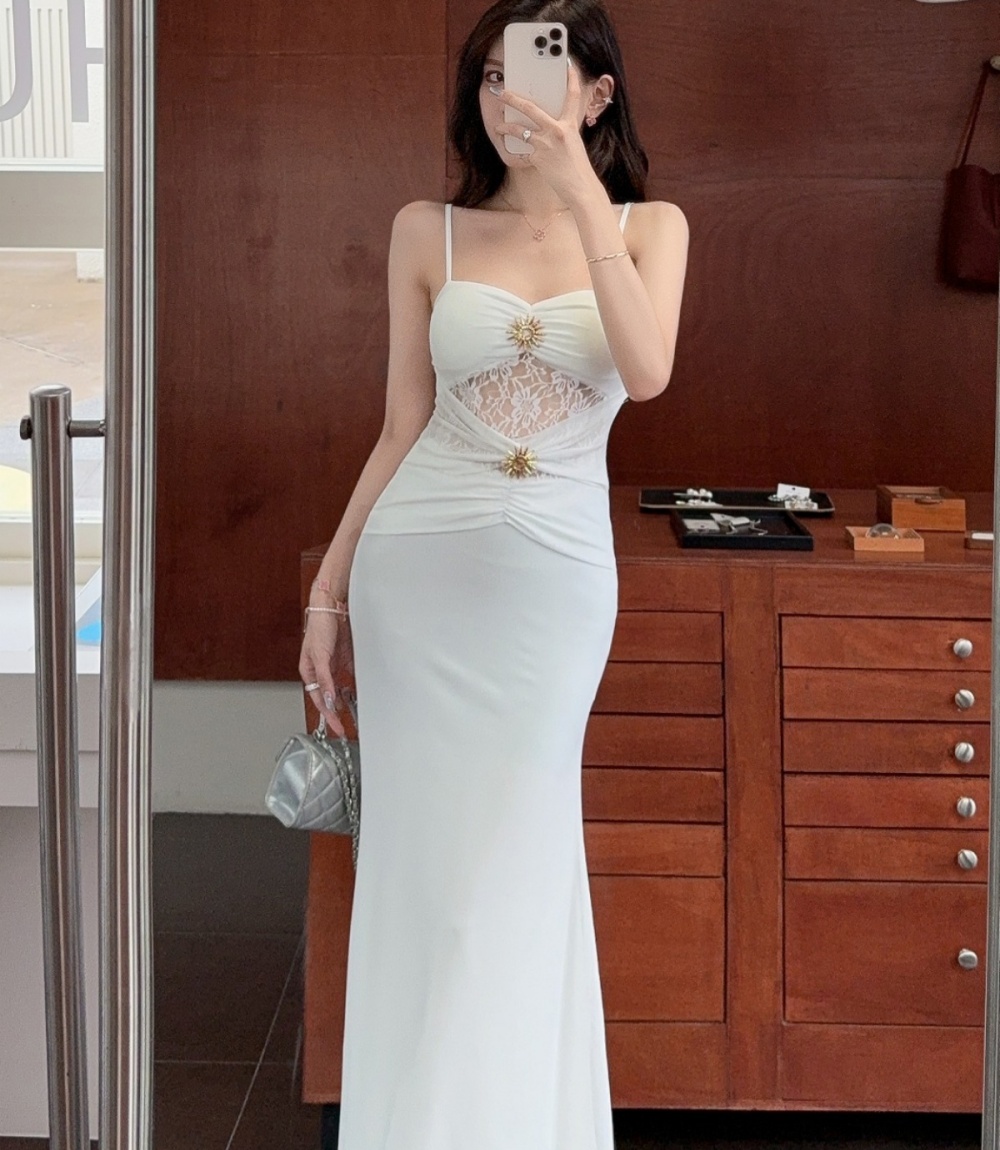 Slim sexy fold flat shoulder dress for women
