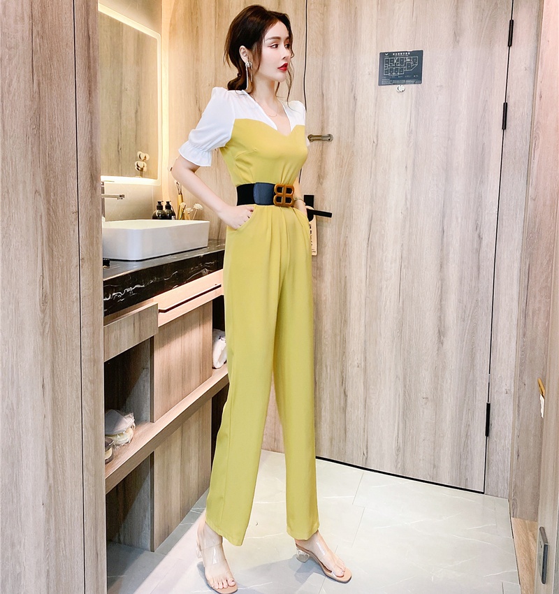 Pinched waist slim fashion belt summer mixed colors jumpsuit