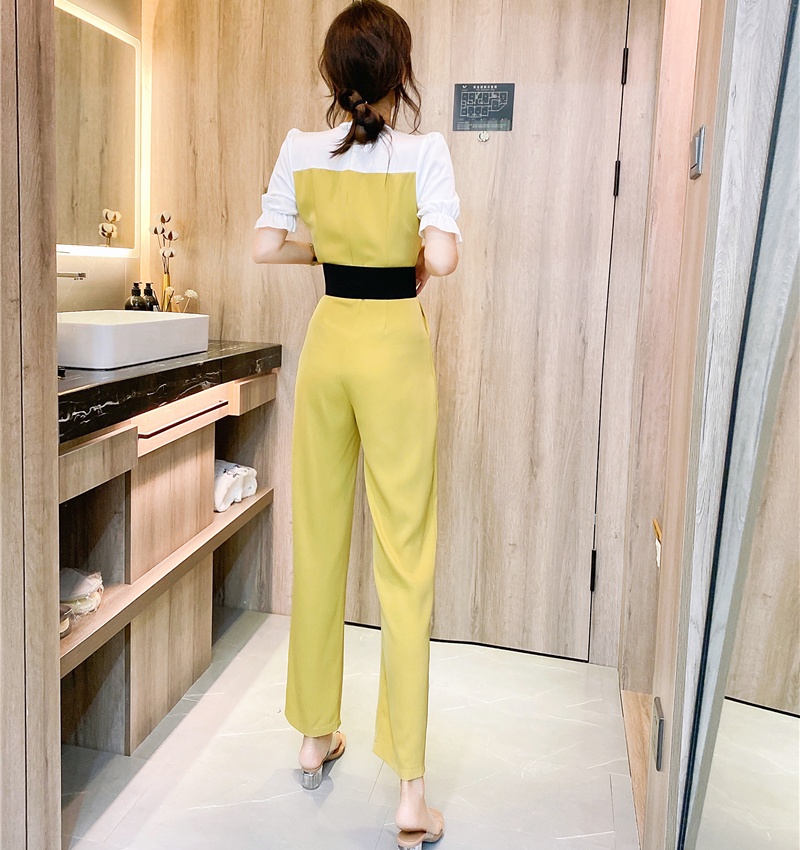 Pinched waist slim fashion belt summer mixed colors jumpsuit