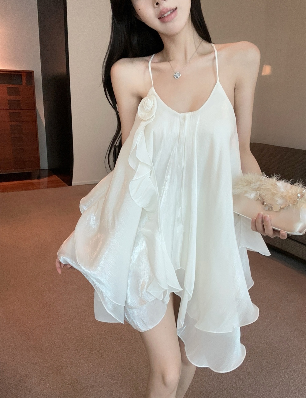 Summer lotus leaf edges vest flowers tops for women