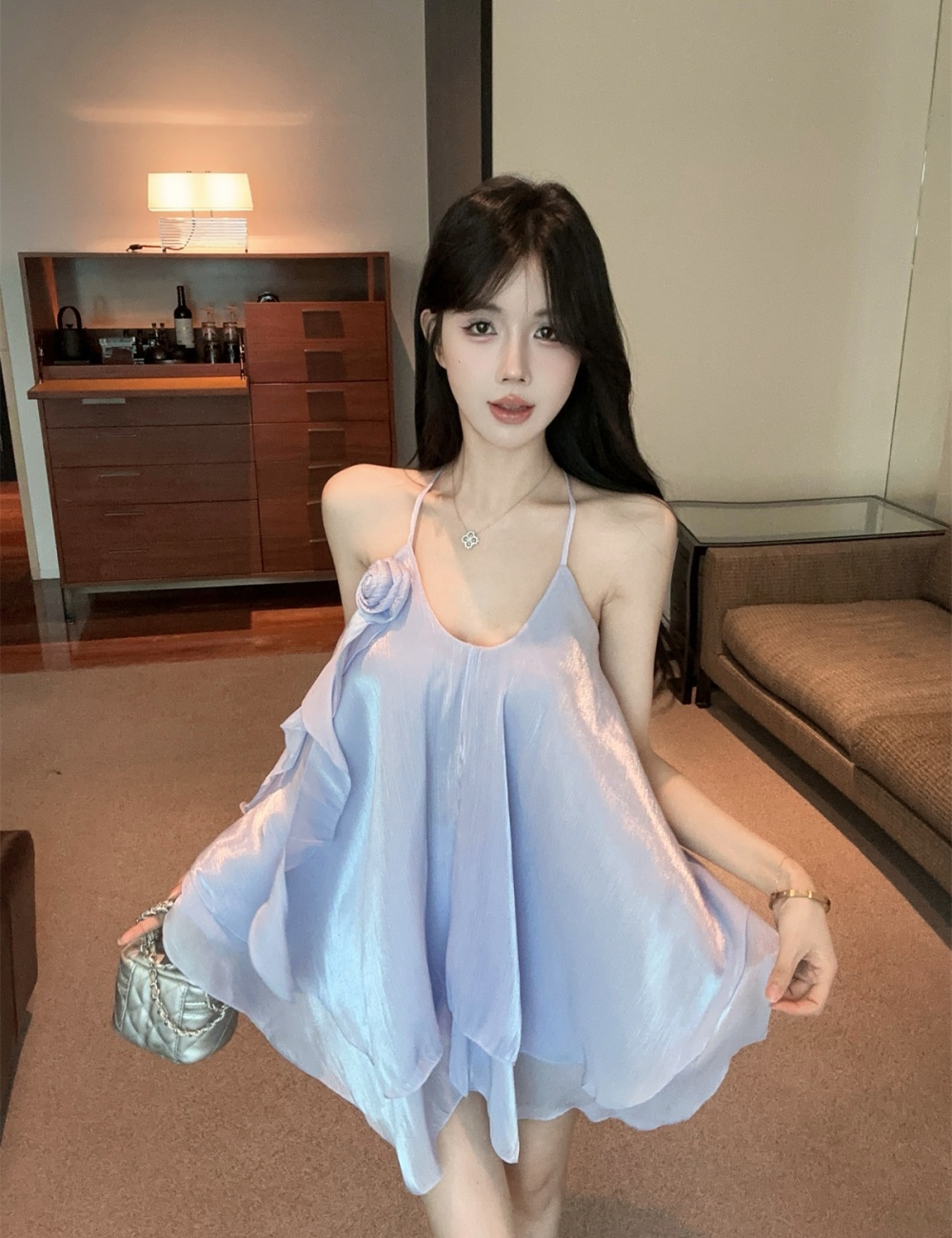 Summer lotus leaf edges vest flowers tops for women