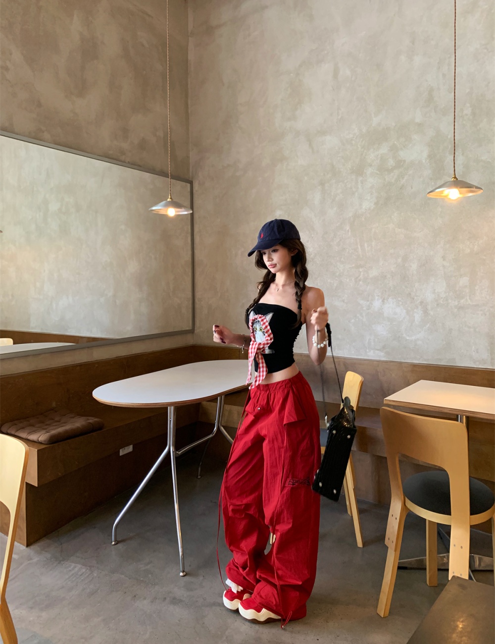 Splice plaid spicegirl wrapped chest summer work pants a set
