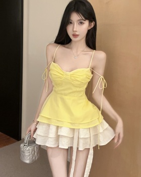 Fold sling tops bow cake skirt a set for women