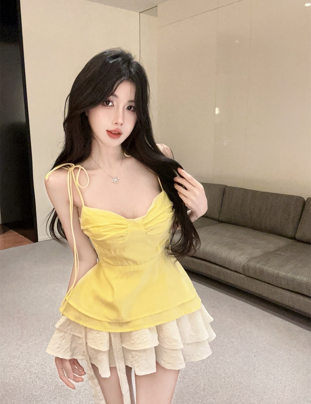 Fold sling tops bow cake skirt a set for women