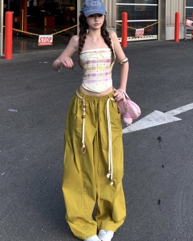 Mixed colors long pants wrapped chest tops a set for women