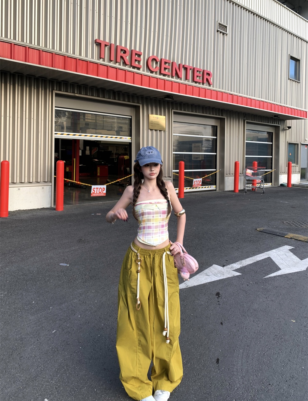 Mixed colors long pants wrapped chest tops a set for women