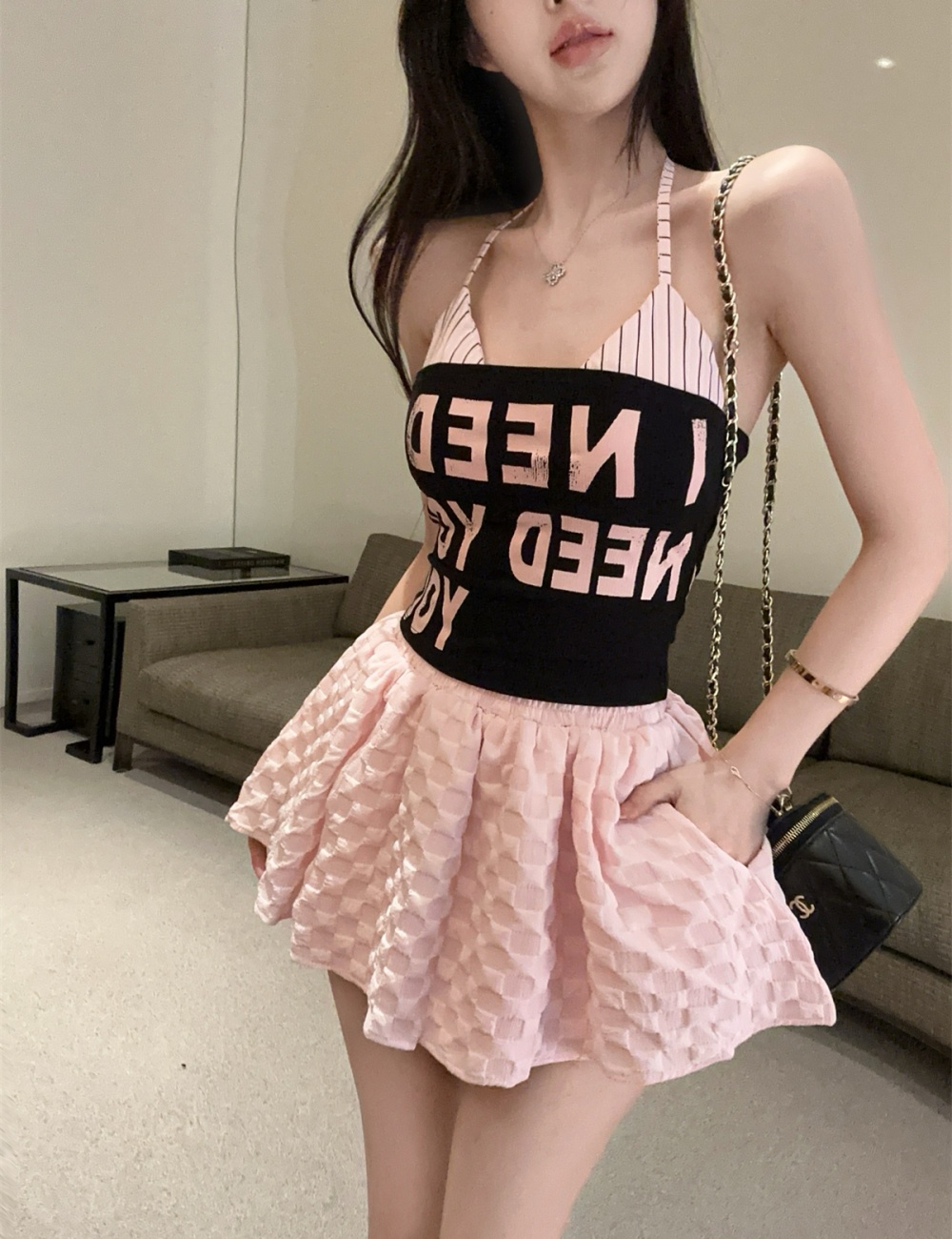 Fashion small shirt sling skirt a set for women