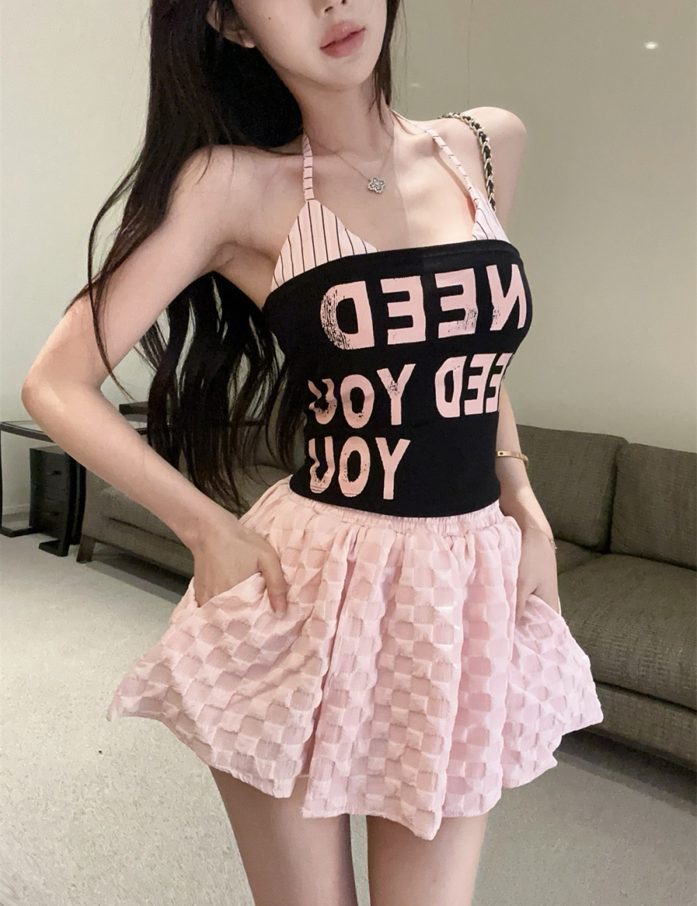 Fashion small shirt sling skirt a set for women