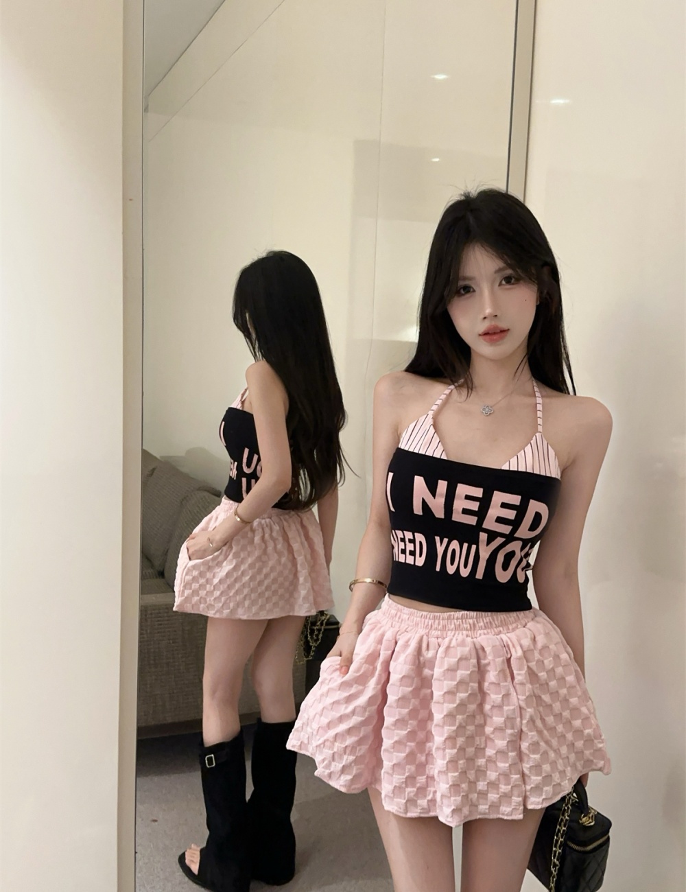 Fashion small shirt sling skirt a set for women