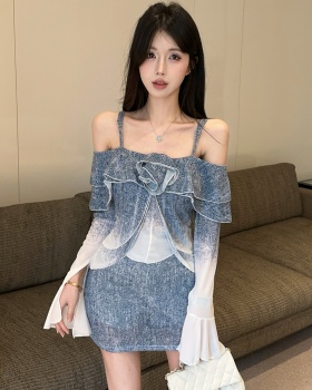 Temperament tops summer short skirt a set for women