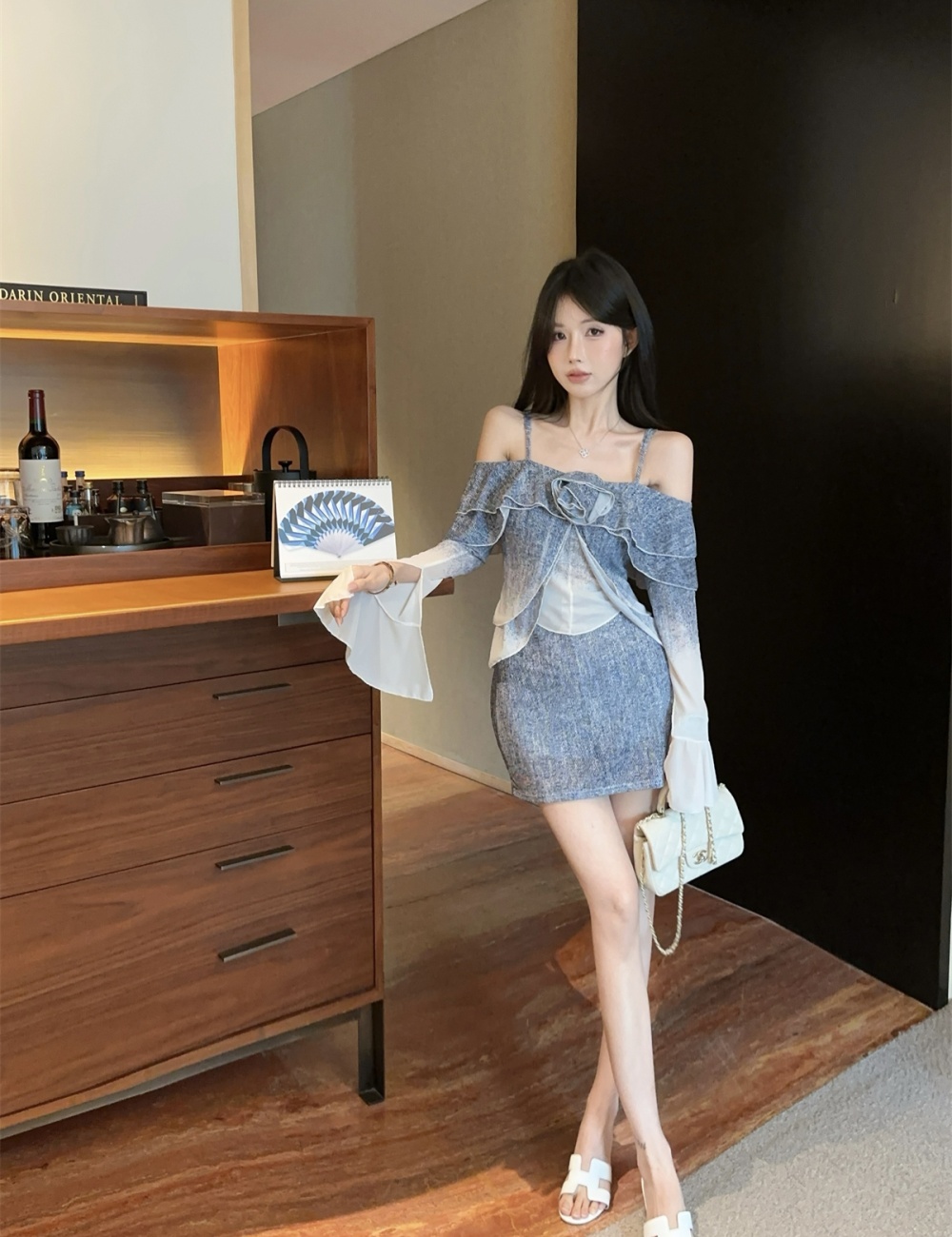 Temperament tops summer short skirt a set for women