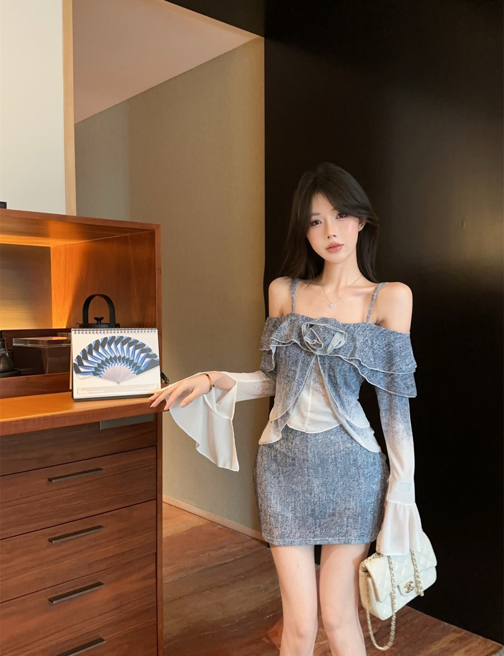Temperament tops summer short skirt a set for women
