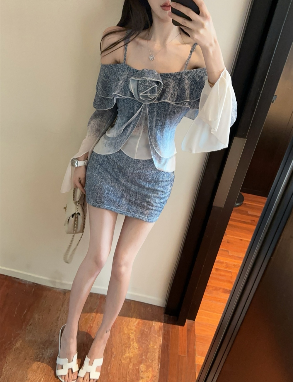 Temperament tops summer short skirt a set for women