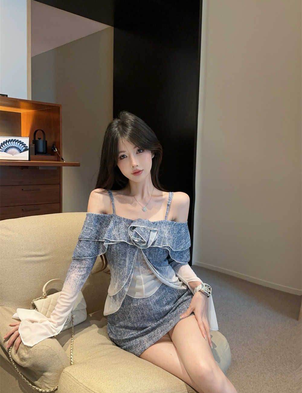 Temperament tops summer short skirt a set for women
