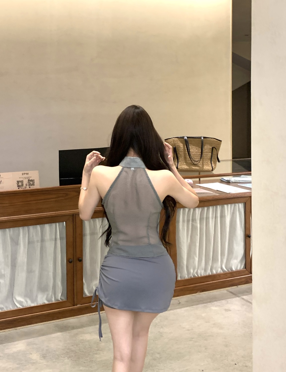 Fashion drawstring tops summer short skirt a set