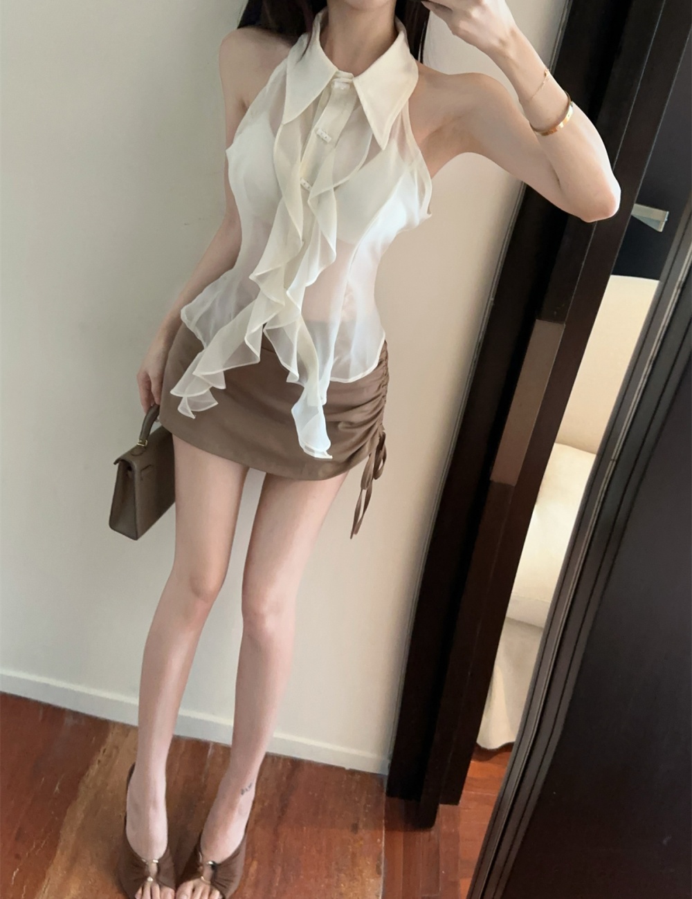 Fashion drawstring tops summer short skirt a set