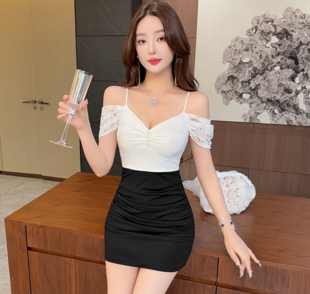 Splice sling sexy dress mixed colors split T-back