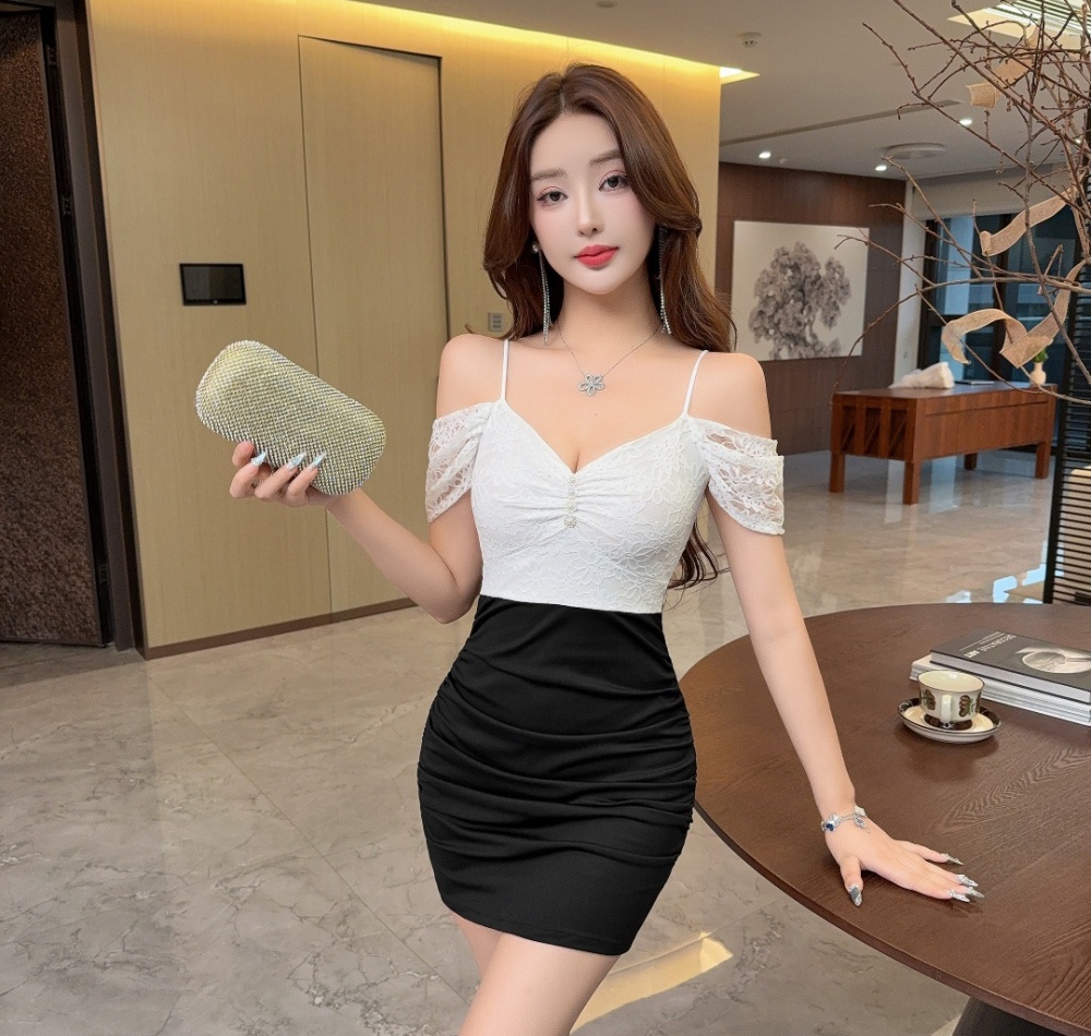Splice sling sexy dress mixed colors split T-back