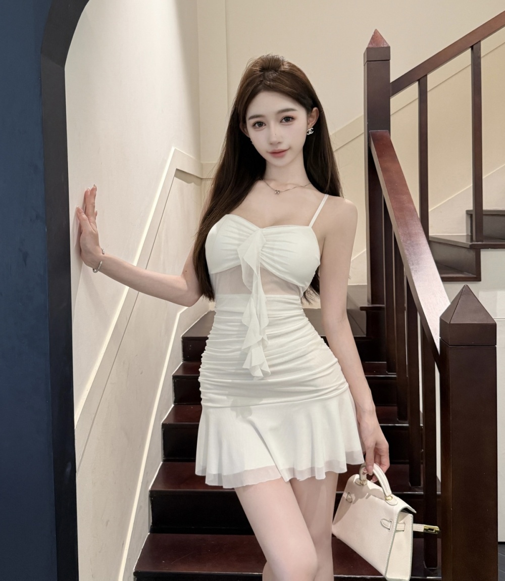 Mermaid gauze sling dress sexy bottoming T-back