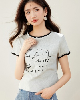 Korean style short sleeve tops niche slim T-shirt for women