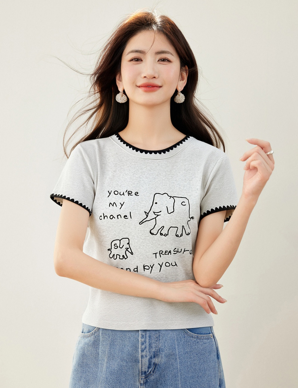 Korean style short sleeve tops niche slim T-shirt for women