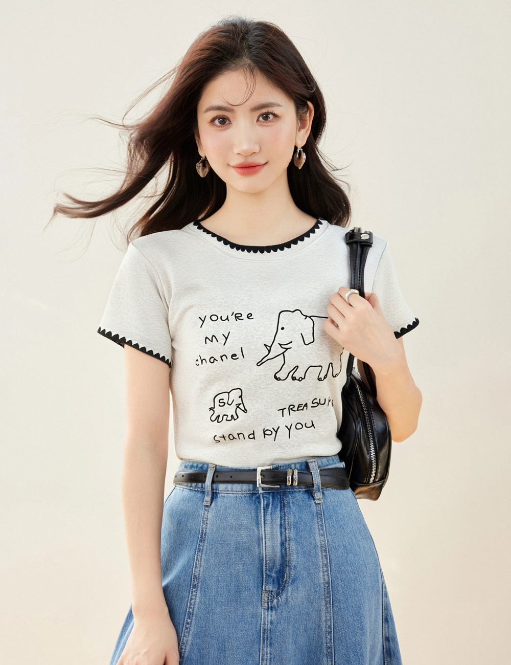 Korean style short sleeve tops niche slim T-shirt for women