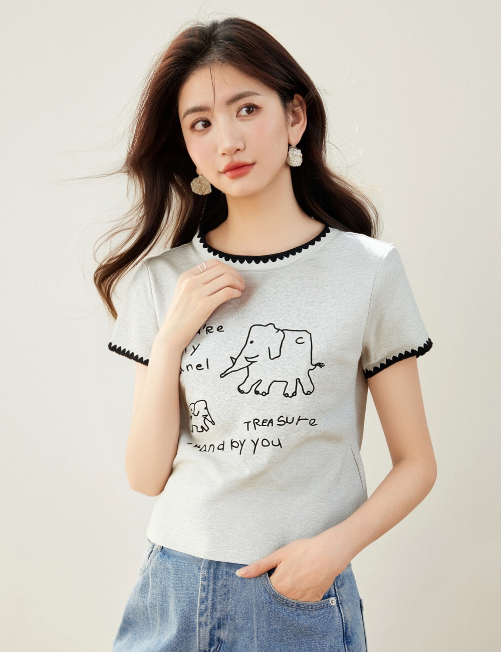 Korean style short sleeve tops niche slim T-shirt for women