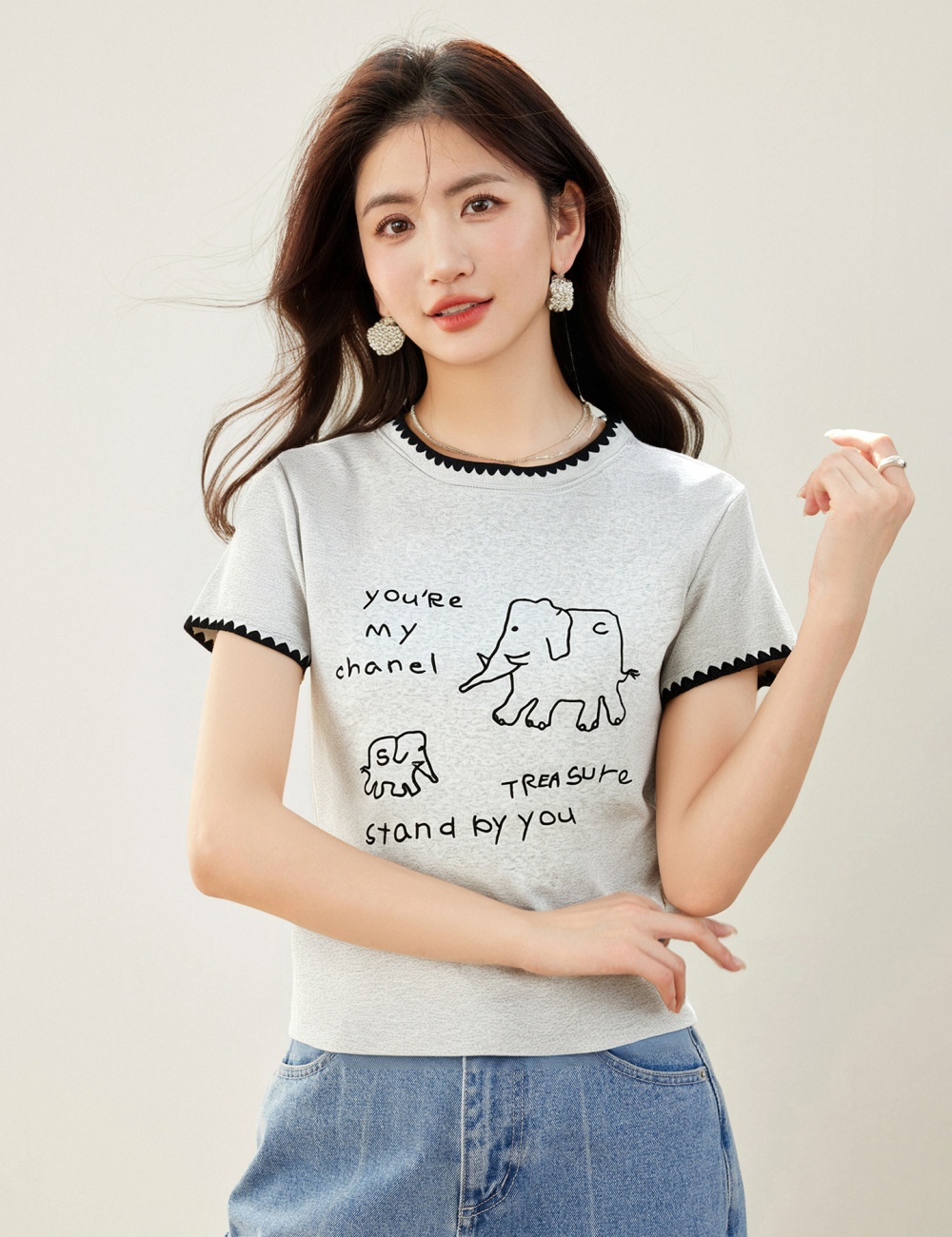 Korean style short sleeve tops niche slim T-shirt for women