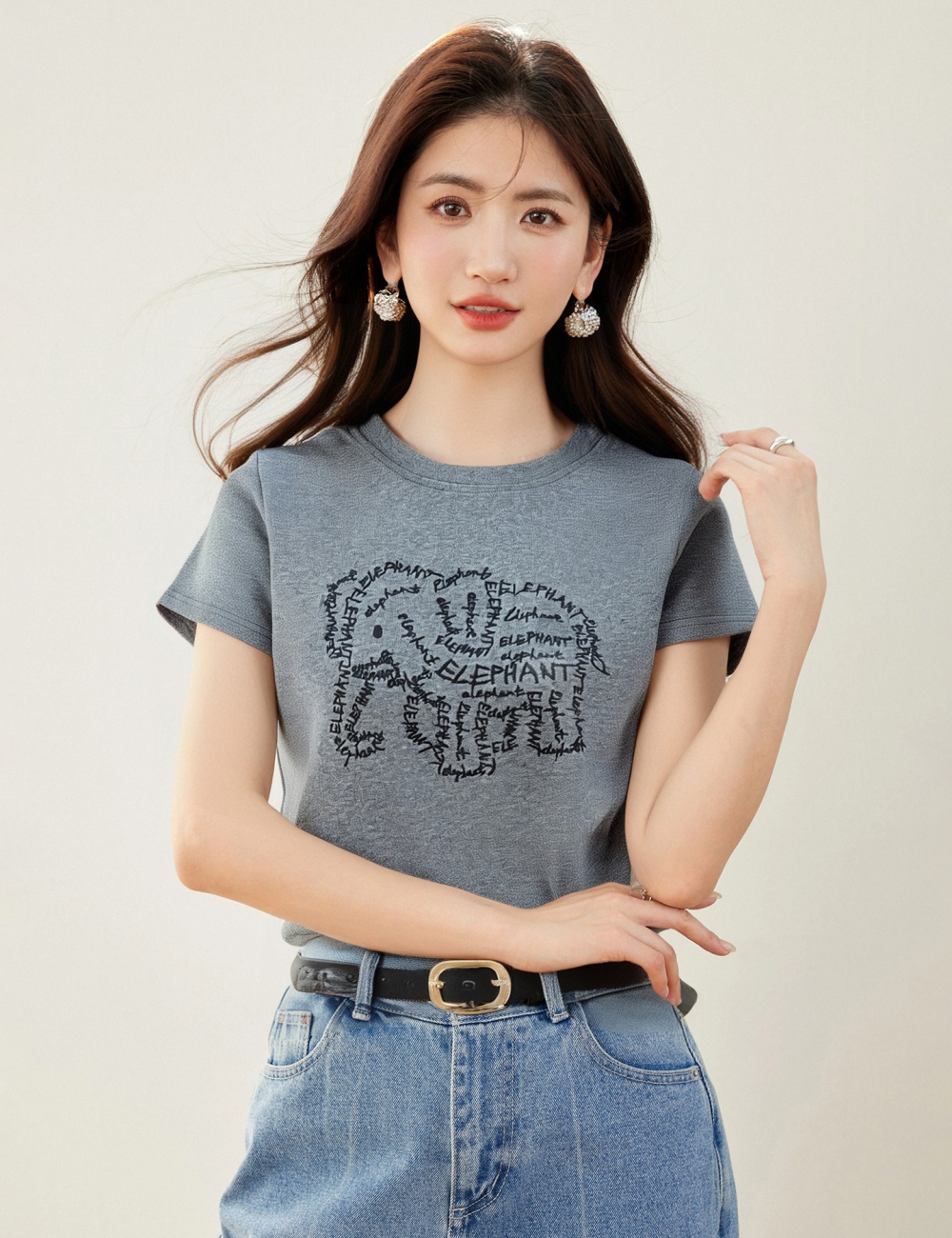 Summer slim tops short sleeve Korean style T-shirt for women