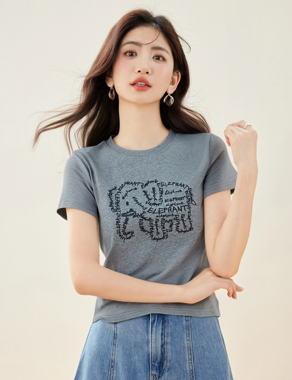 Summer slim tops short sleeve Korean style T-shirt for women