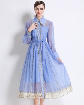 Long show young shirt pinched waist loose dress