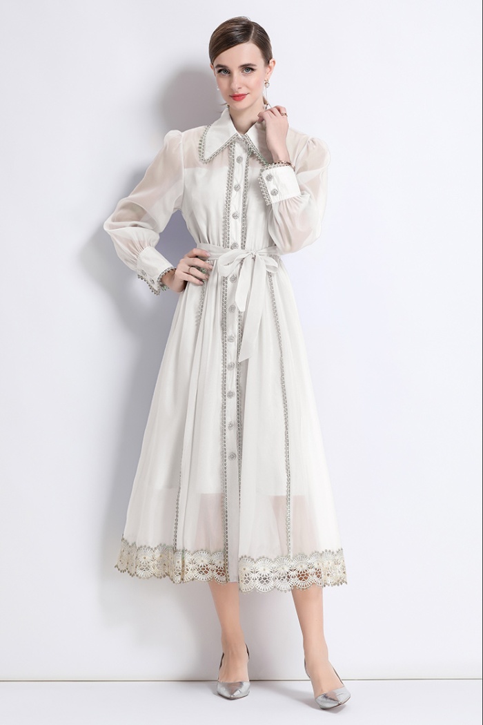 Long show young shirt pinched waist loose dress